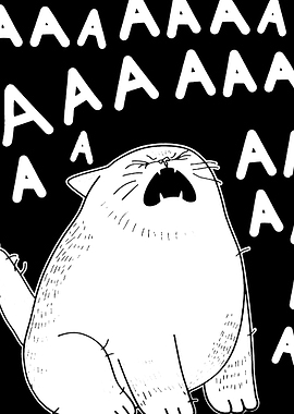Screaming Cat Black and White Illustration