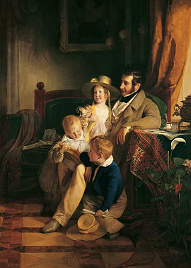 Family Portrait with Children, Painting