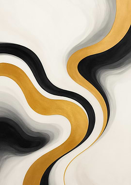 Abstract Gold and Black Wave Art