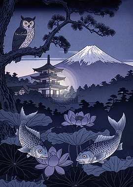 Japanese Landscape Owl Koi