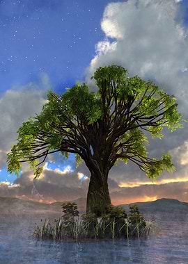 Tree on Island in Lake