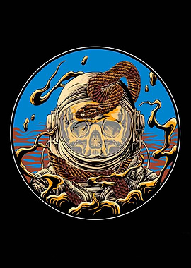 Astronaut Skull with Snake Illustration