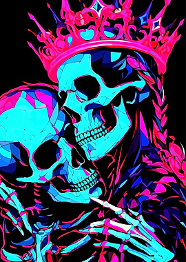 Skeletal Embrace: Neon Crowned Love