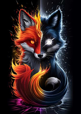Fire and Ice Fox Digital Art