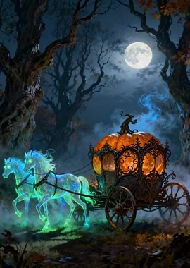 Pumpkin Carriage with Ghostly Horses
