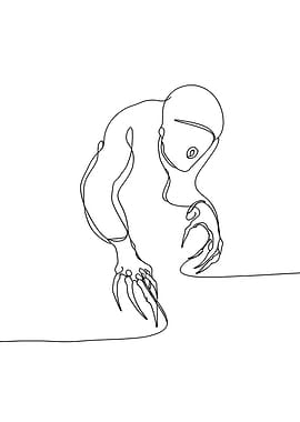 Tech Monster Minimalist Line Art