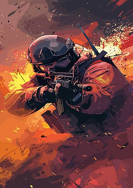 Soldier in Action, Digital Art