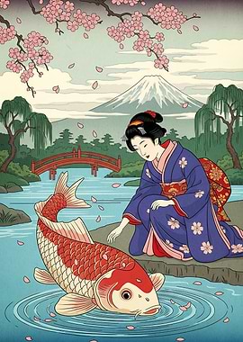 Japanese Woman Koi Fish