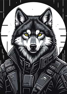Wolf in Jacket Digital Art