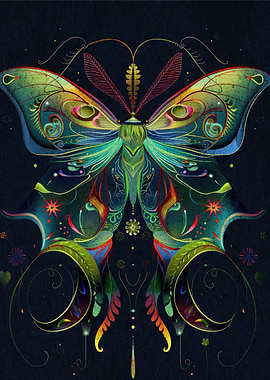 Art Nouveau Neon Butterfly on Dark