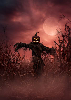 Halloween Scarecrow in Cornfield