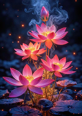 Pink Lotus Flowers with Magical Glow