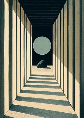 Zen Garden Hallway with Moon