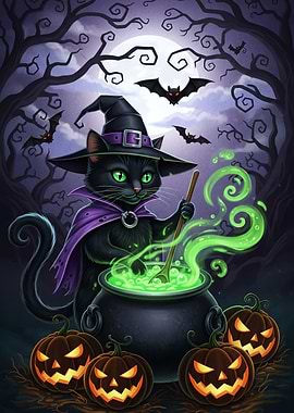 Halloween Witch Cat Brewing