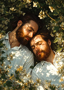 Two Gay Men Lying in Flowers