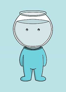 Cartoon Character with Fishbowl Head