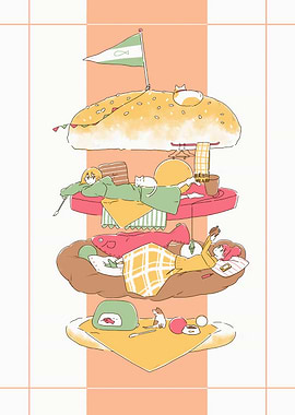 Surreal Burger with People and Animals