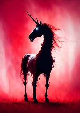 Halloween Skeletal Silhouette of a Unicorn in Red Light