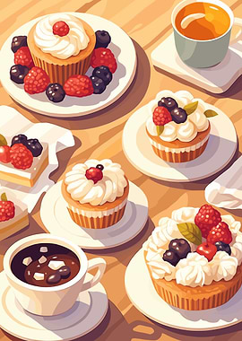 Delicious Cupcakes and Coffee Illustration
