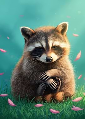 Meditating Raccoon in a Serene Setting