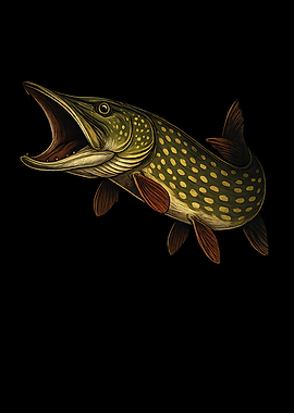 Pike Fish Illustration on Black Background