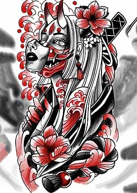 Hannya Mask Girl Tattoo Art