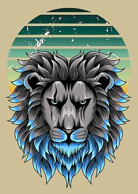 Lion Head with Retro Sunset