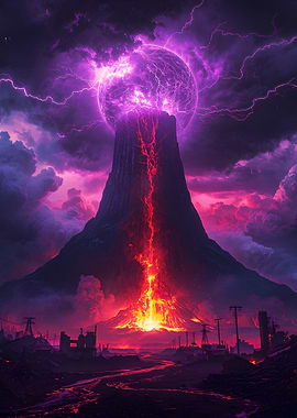 Volcanic Eruption with Lightning and Lava