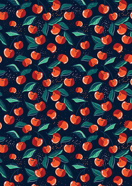 Cherry Pattern on Dark Background