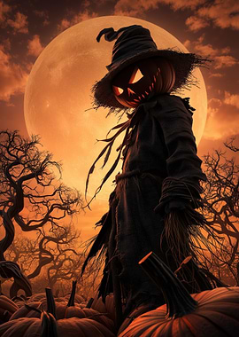 Halloween Scarecrow with Pumpkin Head