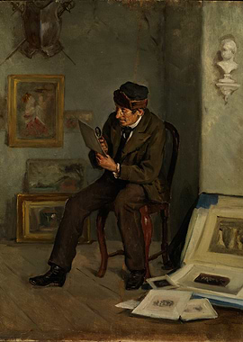 Man Examining Art in Studio Painting