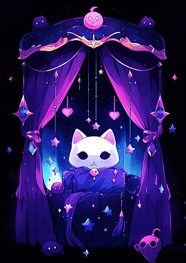 Cute Cat in Purple Fantasy Setting