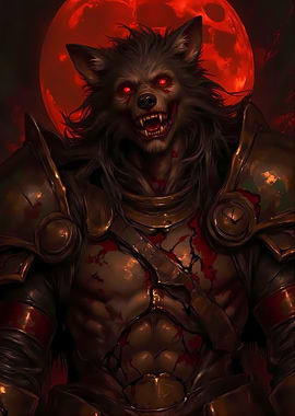 Armored Werewolf with Red Moon