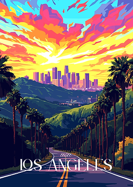 Los Angeles cityscape at sunset