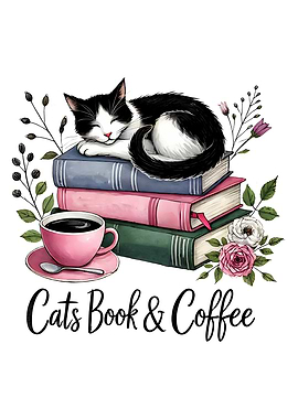 Cats, Books, and Coffee Illustration