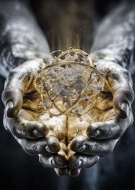 Hands Holding Atom Model