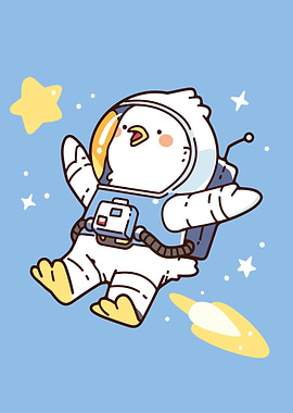 Astronaut Duckling in Space Cartoon