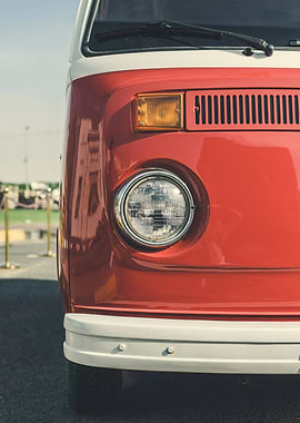 Red and White Vintage Van Detail