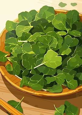 Fresh Green Salad in Wooden Bowl