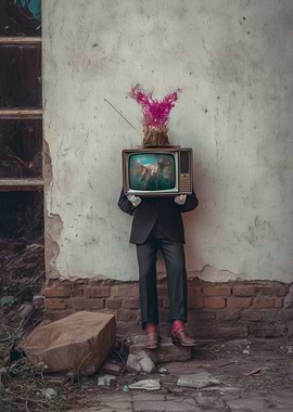 Television Bloom – Surreal TV-Head Figure in Suit