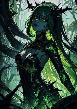 Forest Witch with Thorns and Green Hair