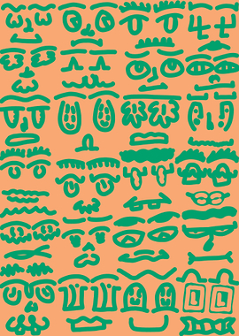 Abstract Faces Pattern in Green and Orange