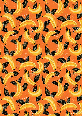 Banana and Leaf Pattern on Orange