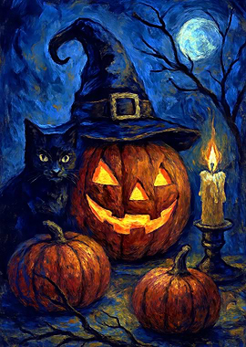 Halloween Night Still Life Painting