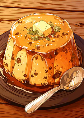 Pudding with Butter and Spoon