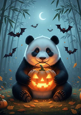 Halloween Panda with Pumpkin