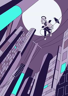 Anime Angel in Cityscape with Crow