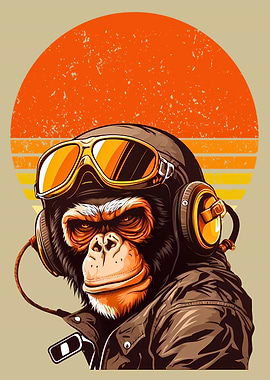 Monkey Biker with Helmet and Goggles