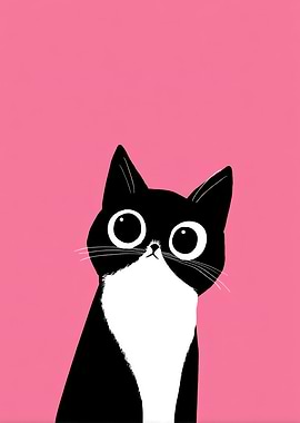 Cartoon Cat on Pink Background