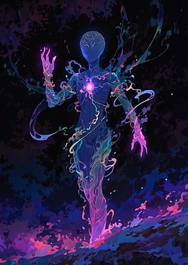 Abstract Figure with Glowing Heart